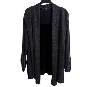 Elementz Woman Metallic Chevron Open Front Cardigan Velvet Tank Set 3X Black